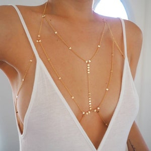 14k Gold Filled Dainty Chain Bralette Halter Top Body Chain Chain