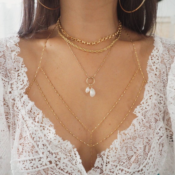 14k Gold Filled Bohemian Double Layer Dainty Chain Bralette Halter Top Body  Chain Chain Bralette 