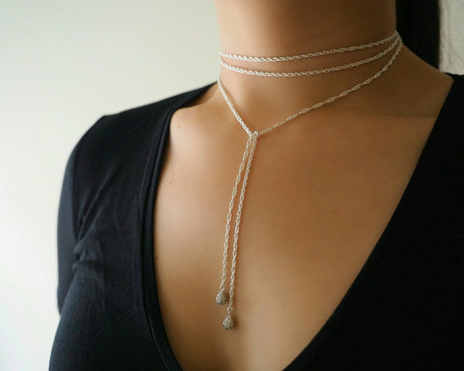 Sterling Silver Braided Rope Chain Wrap Necklace Sterling Etsy