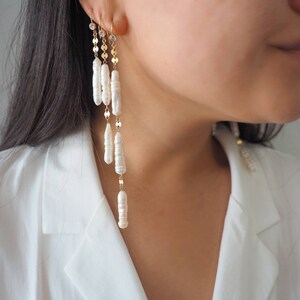 14k Gold Filled Long Freshwater Pearl Dangle Drop Earrings image 2