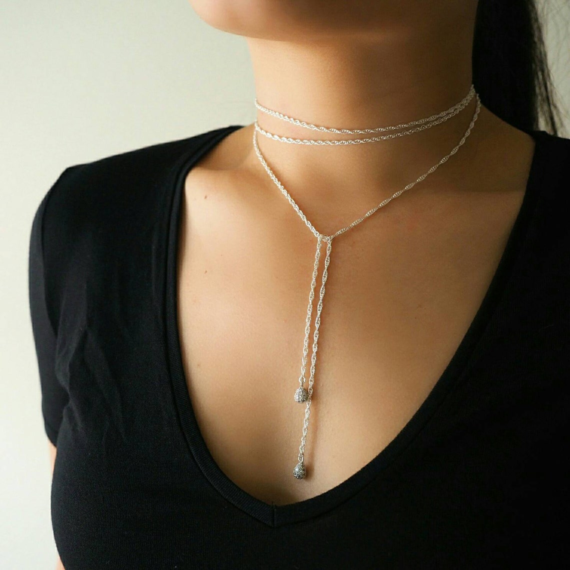 Sterling Silver Braided Rope Chain Wrap Necklace Sterling Etsy