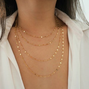14k Gold Filled Sparkle Bar Chain Multi Strand Necklace Real Gold Necklace image 4