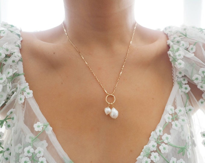 14k Gold Filled Baroque Freshwater Pearl Charm Necklace