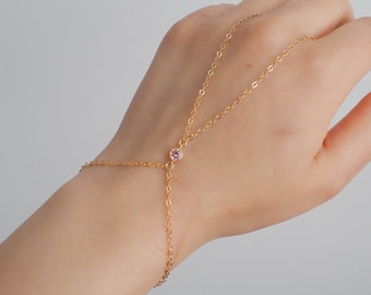 14k Gold Filled PINK CZ Loop Dainty Hand Chain