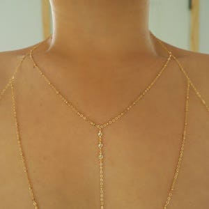 14k Gold Filled T-Row Dainty Halter Top Body Chain withCZ Diamonds image 8