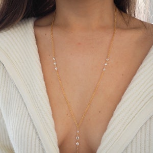 14k Gold Filled & 14k SOLID GOLD White Topaz Shapes Dainty Body Chain VERSION 2.0 image 3