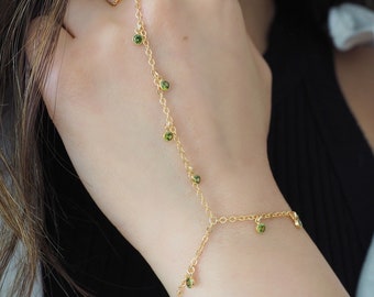 14k Gold Filled PERIDOT CZ Shaker Dainty Hand Chain | VERSION 2.0