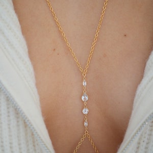 14k Gold Filled & 14k SOLID GOLD White Topaz Shapes Dainty Body Chain VERSION 2.0 image 1