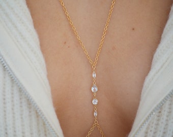 14k Gold Filled & 14k SOLID GOLD White Topaz Shapes Dainty Body Chain | VERSION 2.0