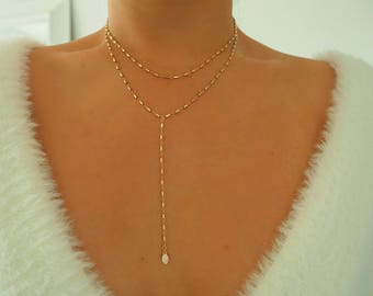14k Gold Filled Bohemian Double Layer Lariat Y Necklace | Real Gold Necklace