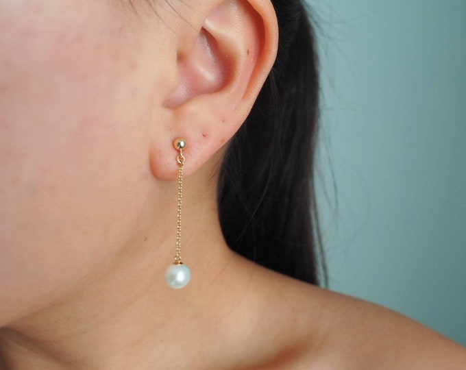 14k Gold Filled Freshwater Pearl FRONT Drop Earrings | 14k Gold Filled Pearl Dangle Earrings