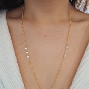 14k Gold Filled & 14k SOLID GOLD White Topaz Shapes Dainty Body Chain VERSION 2.0 image 4