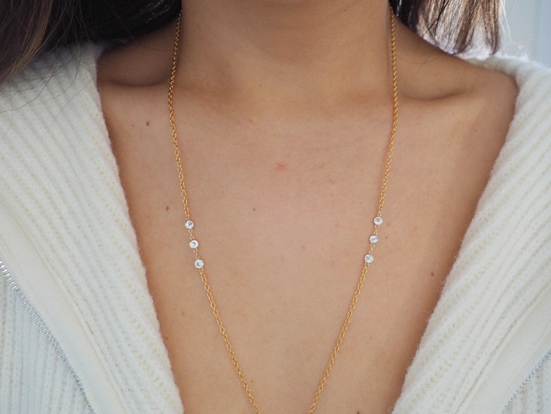 14k Gold Filled & 14k SOLID GOLD White Topaz Shapes Dainty Body Chain VERSION 2.0 image 4