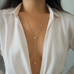14k Gold Filled with CZ Diamonds Braided Rope Body Chain