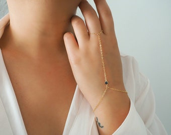 14k Gold Filled with 14k Solid Gold SPINEL Dainty Hand Piece | Real Gold Bracelet