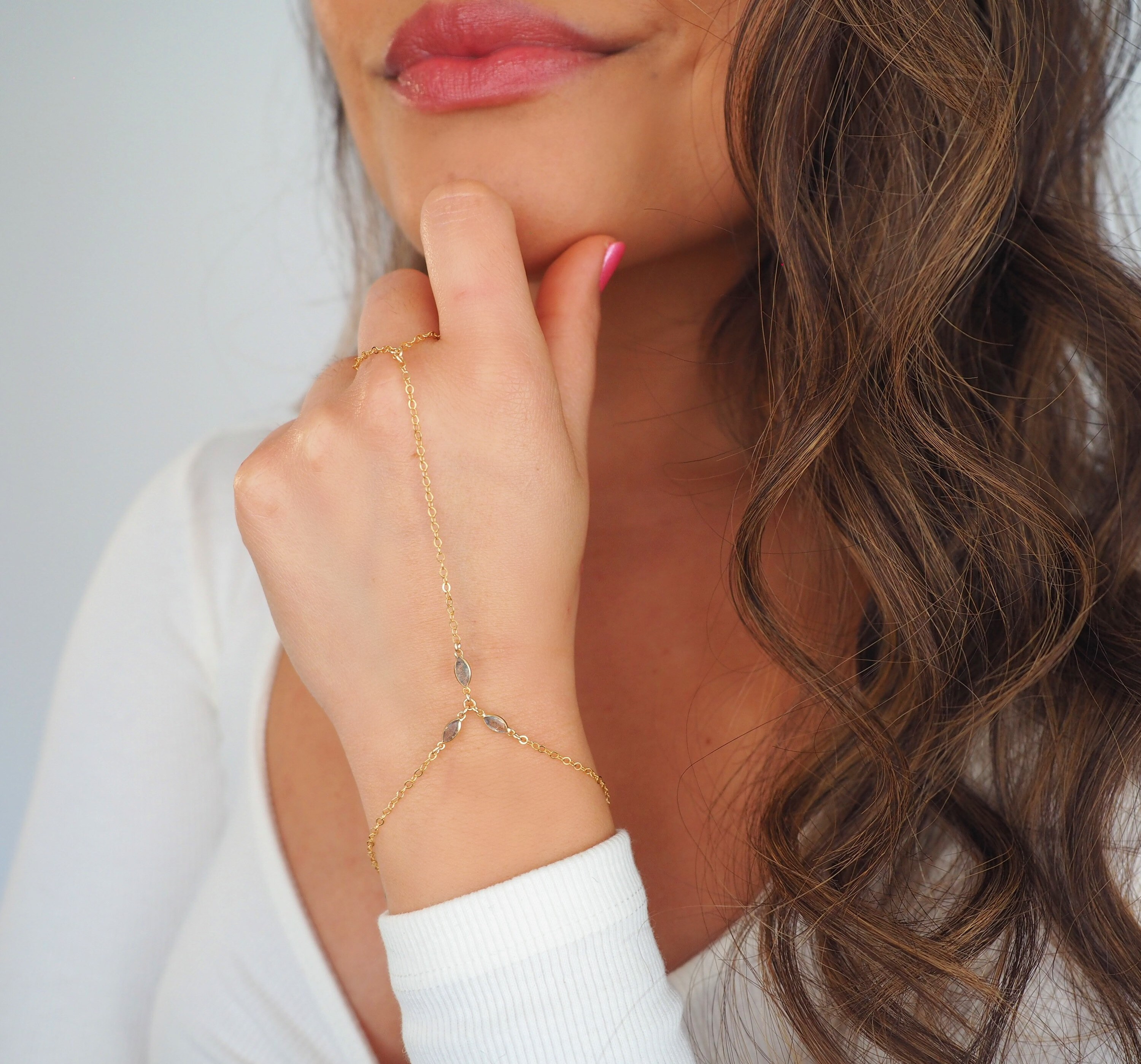 14k Gold Filled Marquise Hand Piece with Solid Gold Labradorite
