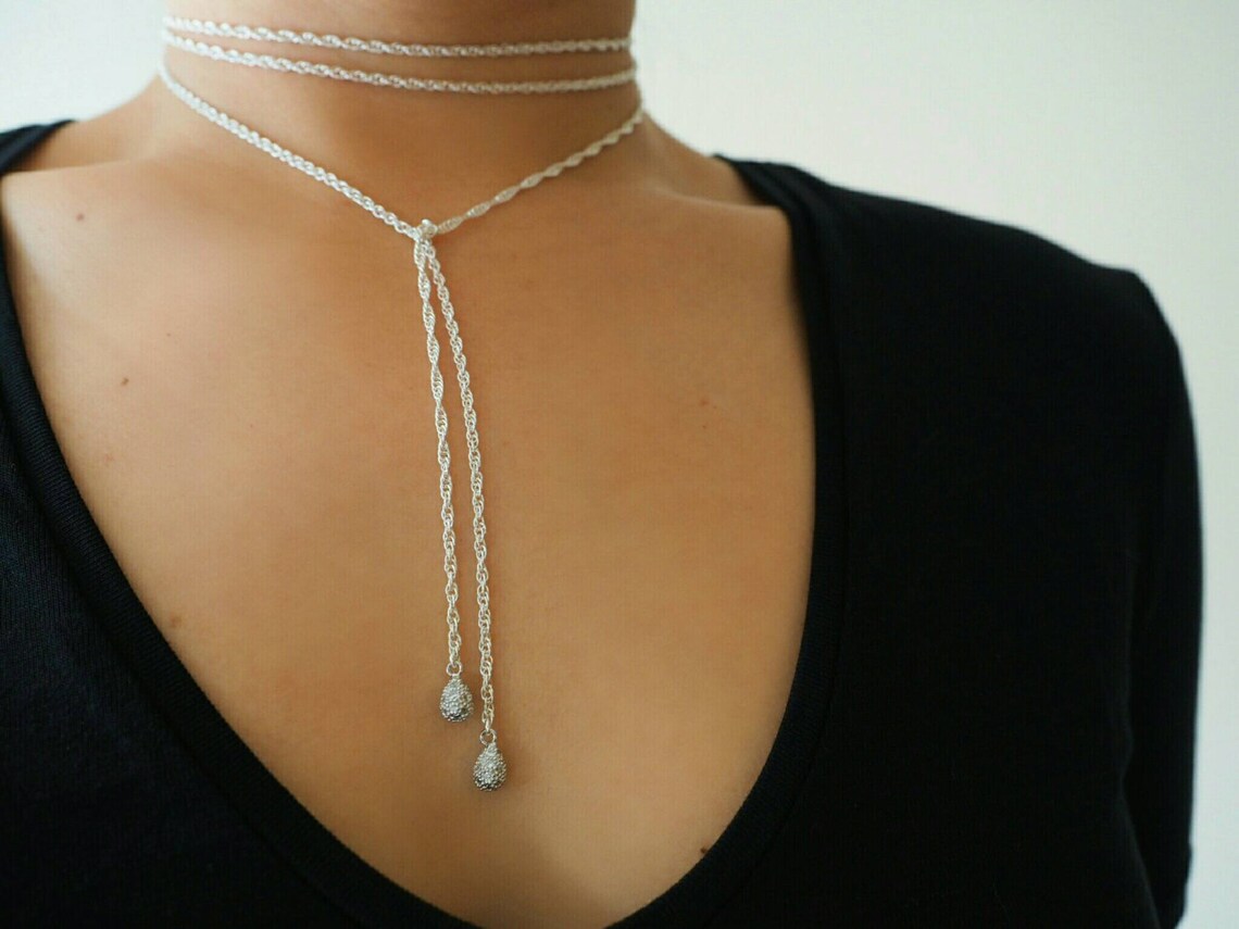 Sterling Silver Braided Rope Chain Wrap Necklace Sterling Etsy