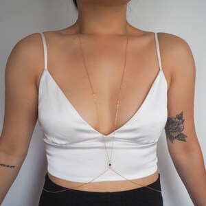 14k Gold Filled with 14k Solid Gold Garnet Stone Low Hanging V Dainty Body Chain