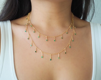 14k Gold Filled Dripping EMERALD CZ Shaker Multiway Necklace, Belly Chain, Bracelet | VERSION 2.0