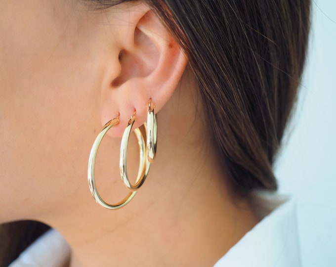 14k Gold Filled 3mm Hoop Earrings | Real Gold Jewelry