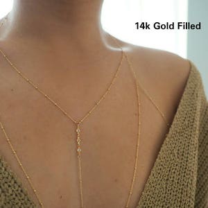 14k Gold Filled T-Row Dainty Halter Top Body Chain withCZ Diamonds image 3