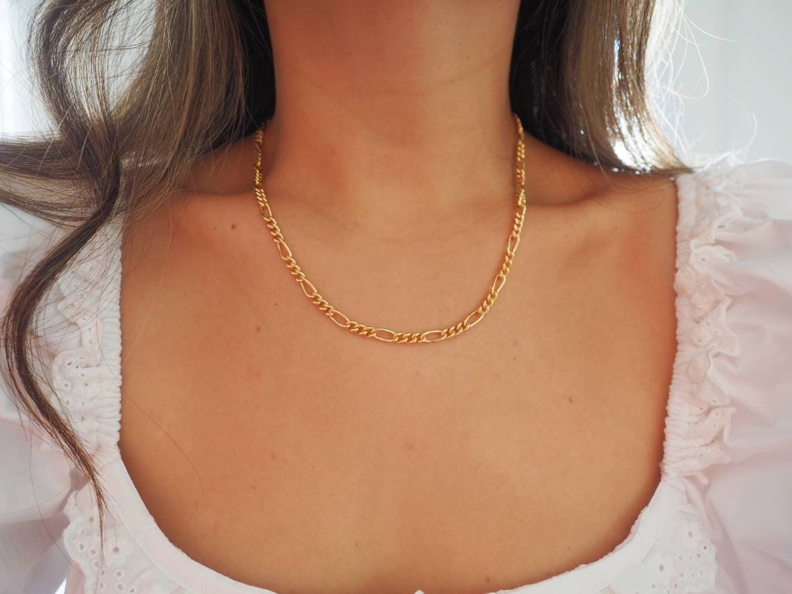 14k Gold Filled Figaro Chain Necklace Thick 