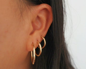 14k Gold Filled Hoop Earrings | 2mm Wide | Lightweight