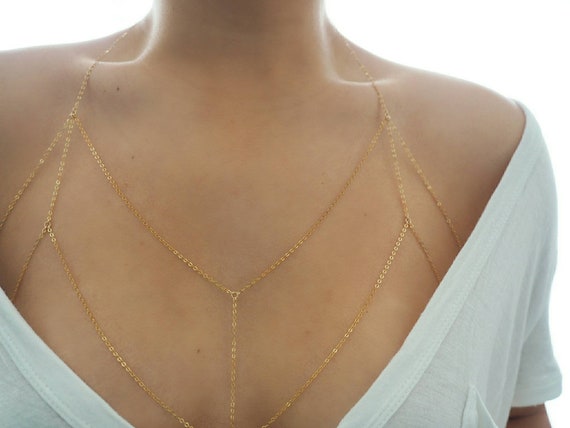 14k Gold Filled Dainty Chain Bralette Halter Top Body Chain Chain Bralette  VERSION 2.0 