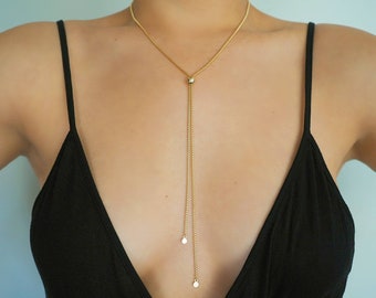 14k Gold Filled Snake Chain Adjustable Lariat Y Necklace