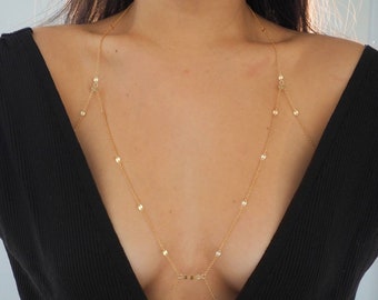 14k Gold Filled Tiny Coins Halter Top Body Chain | Version 2.0