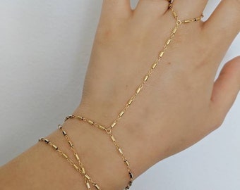 14k Gold Filled Bohemian Wrap Hand Piece Bracelet | Real Gold Bracelet