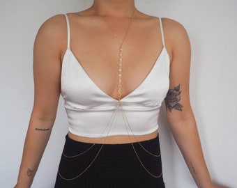 14k Gold Filled Double Layer DRAPED BACK Swarovski Crystal Line Body Chain