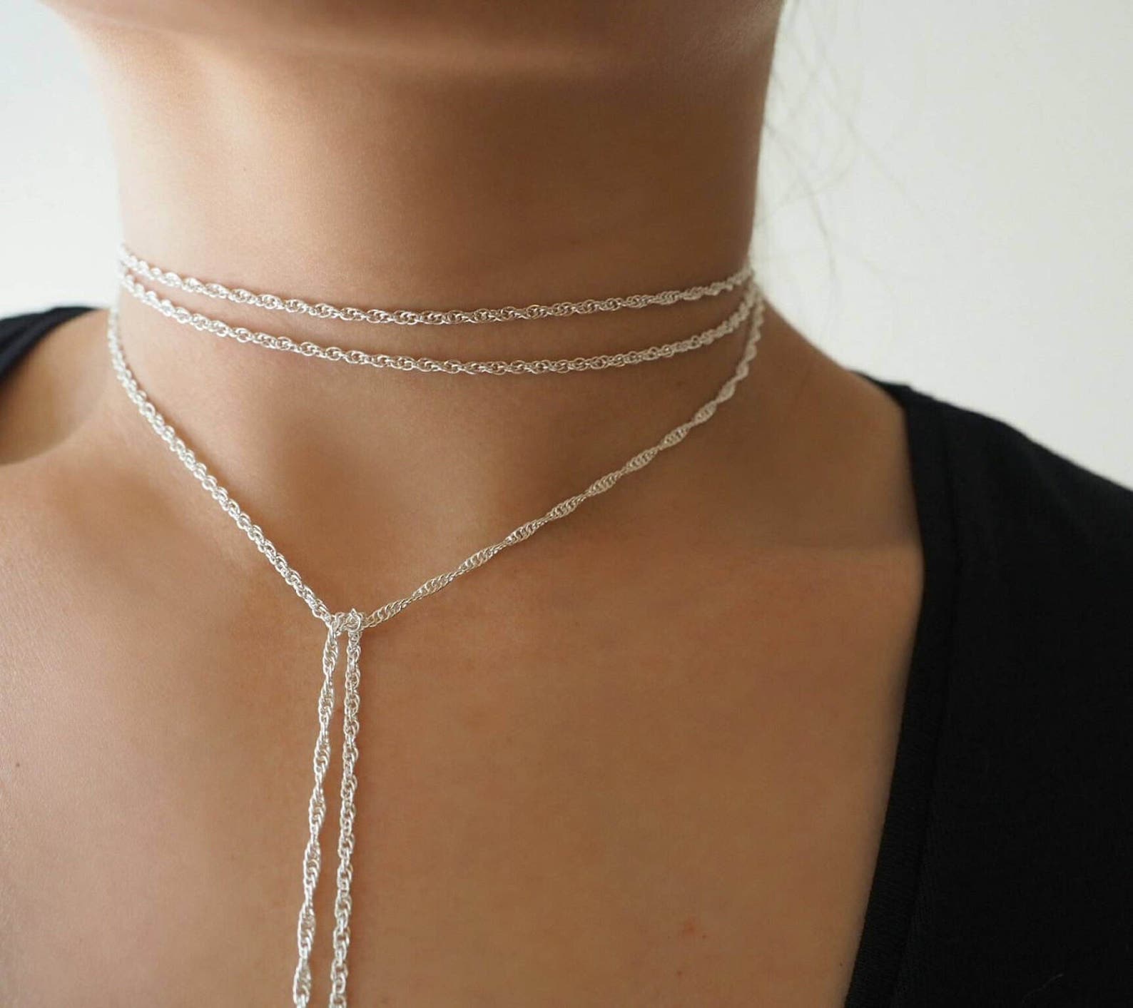 Sterling Silver Braided Rope Chain Wrap Necklace Sterling Etsy
