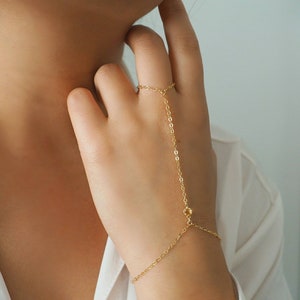 14k Gold Filled with 14k Solid Gold CITRINE Dainty Hand Piece | Real Gold Bracelet