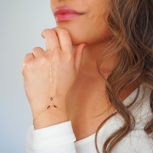 14k Gold Filled with 14k Solid Gold Garnet Triple Marquise Hand Piece