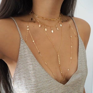 14k Gold Filled with 14k Solid Gold CITRINE Oval Coin Line Dainty Body Chain image 5