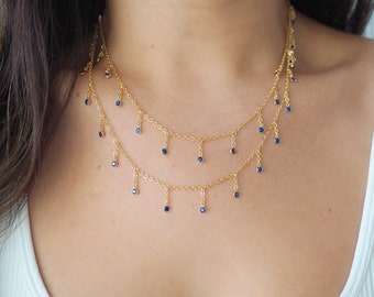 14k Gold Filled Dripping SAPPHIRE CZ Shaker Multiway Necklace, Belly Chain, Bracelet | VERSION 2.0