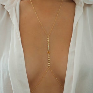 14k Gold Filled with 14k Solid Gold CITRINE Oval Coin Line Dainty Body Chain image 3