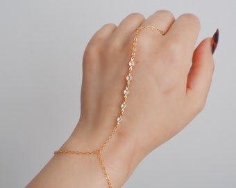 14k Gold Filled Tiny Five Swarovski Diamond Dainty Hand Chain