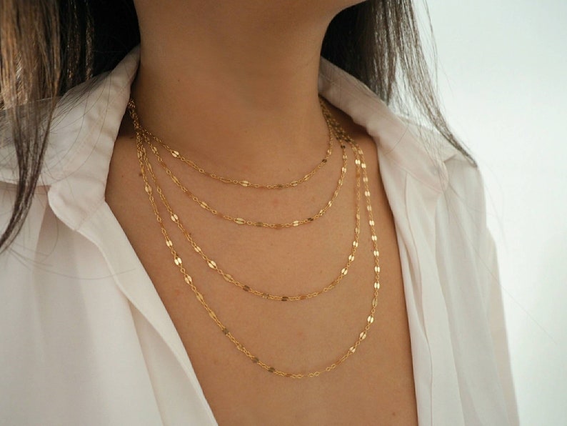 14k Gold Filled Sparkle Bar Chain Multi Strand Necklace Real Gold Necklace image 5