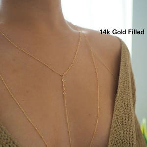 14k Gold Filled T-Row Dainty Halter Top Body Chain withCZ Diamonds image 5
