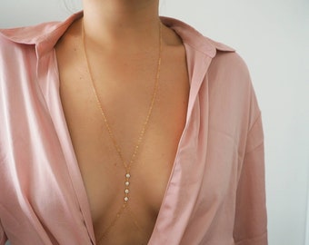 14k Gold Filled FOUR CZ Diamond Dainty Body Chain