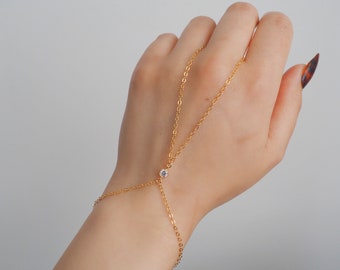 14k Gold Filled CZ Diamond Loop Dainty Hand Chain