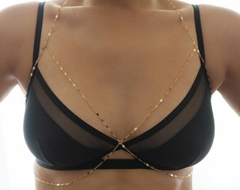 14k Gold Filled Sparkle Bar Chain Halter Top Body Chain