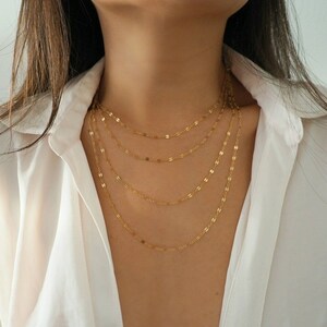 Collar de múltiples hebras chapado en oro de 14k: Cadena de barra brillante