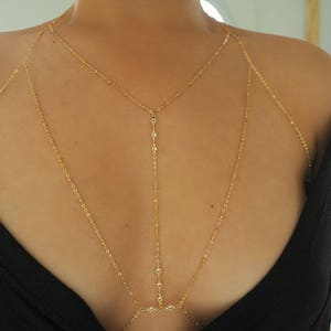 14k Gold Filled T-Row Dainty Halter Top Body Chain withCZ Diamonds image 7