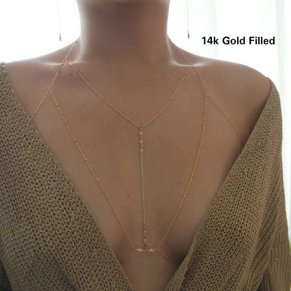 14k Gold Filled Coin Line Double Layer Body Chain Bra