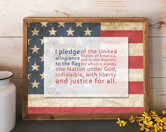 Pledge of Allegiance USA Printable I Pledge Allegiance to the Flag Classroom Decor Patriotic Sign 5x7 8x10 11x14 16x20 July 4th DIY Decor