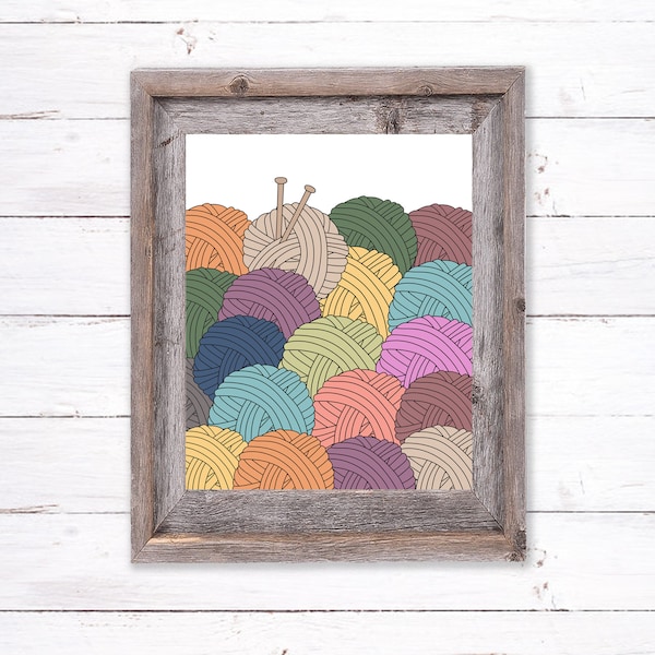 Yarn Printable Knitting Needles Sign Craft Nook Wall Art Balls of Yarn Printable Art 5x7 8x10 11x14 16x20 Staging Prop Craft Room Decor