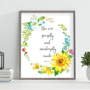 Salmo 139:14 Imprimible Eres Temeroso y Maravillosamente Hecho Decoración de Guardería 4x6 5x7 8x10 11x14 16x20 Escritura Floral Imprimir Biblia Verso Signo